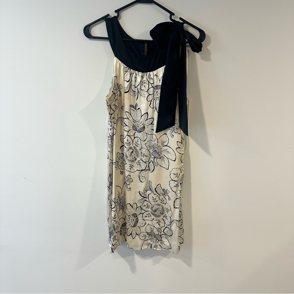 Vintage Arden B Silk Blend Floral Shift Dress Medium Y2K Black White 2000s